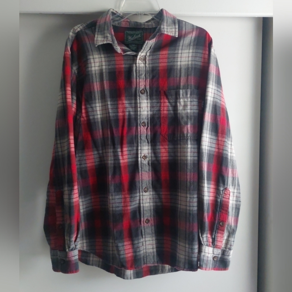 Woolrich Mens Red Plaid Button Down Flannel Shirt Large Lumberjack Outdoors